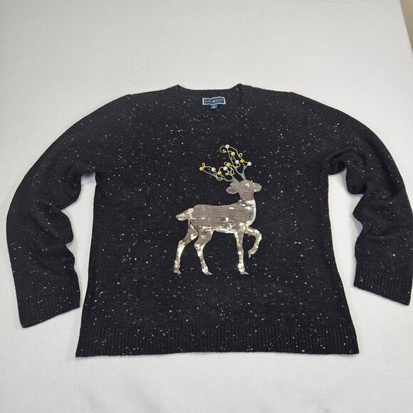 Karen Scott Womens XL Christmas Sweater Black Sequin Reindeer Holiday Party Fun - Picture 16 of 16